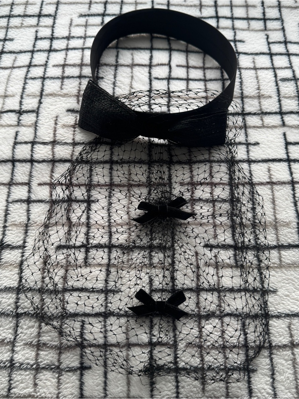 Vintage Black Birdcage Veil Headband Bow Fascinator Retro 1950s Style